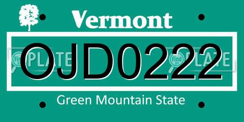 OJD0222 Vermont License Plate