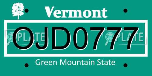 OJD0777 Vermont License Plate