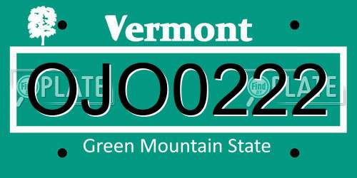 OJO0222 Vermont License Plate