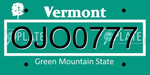 OJO0777 Vermont License Plate