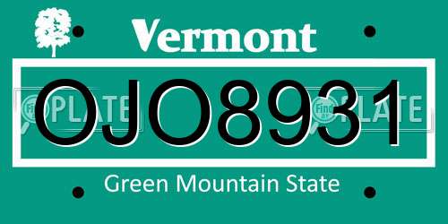 OJO8931 Vermont License Plate