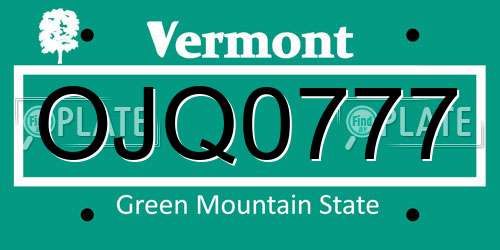 OJQ0777 Vermont License Plate