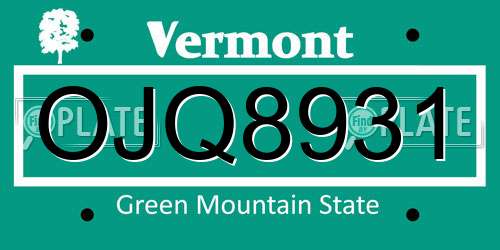 OJQ8931 Vermont License Plate