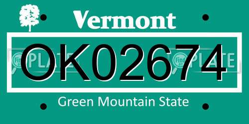 OK02674 Vermont License Plate