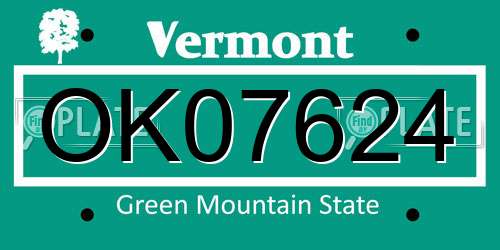 OK07624 Vermont License Plate