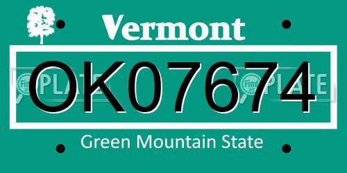 OK07674 Vermont License Plate