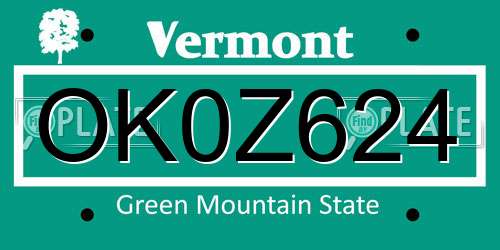 OK0Z624 Vermont License Plate