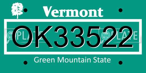 OK33522 Vermont License Plate