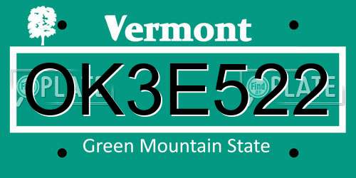 OK3E522 Vermont License Plate