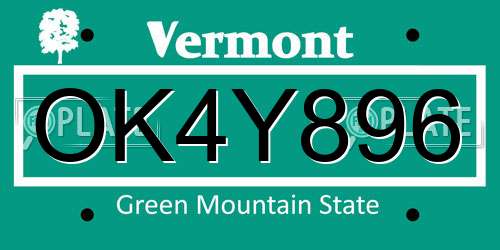 OK4Y896 Vermont License Plate