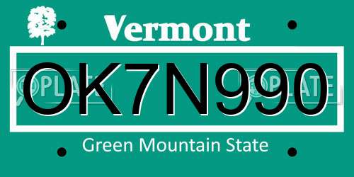 OK7N990 Vermont License Plate