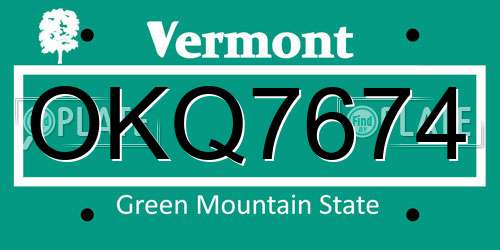 OKQ7674 Vermont License Plate