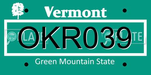 OKR039 Vermont License Plate