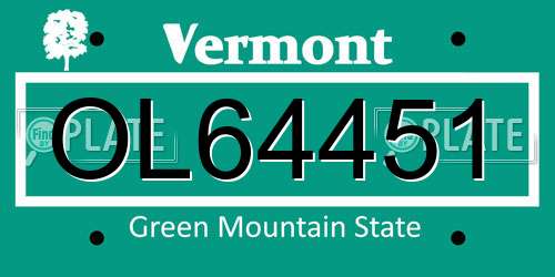 OL64451 Vermont License Plate