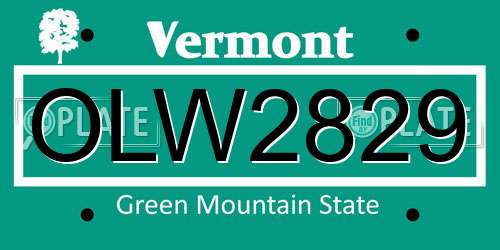 OLW2829 Vermont License Plate