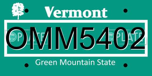 OMM5402 Vermont License Plate