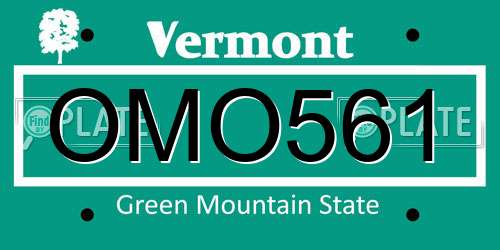 OMO561 Vermont License Plate