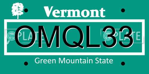 OMQL33 Vermont License Plate