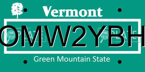 OMW2YBH Vermont License Plate