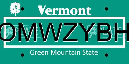 OMWZYBH Vermont License Plate