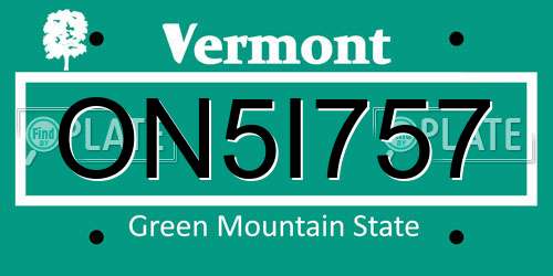 ON5I757 Vermont License Plate