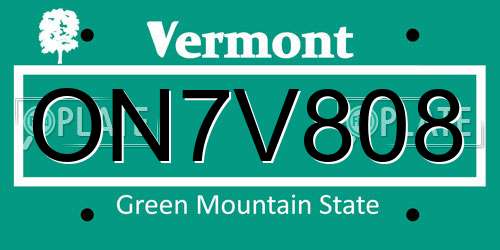 ON7V808 Vermont License Plate