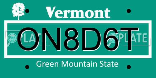 ON8D6T Vermont License Plate