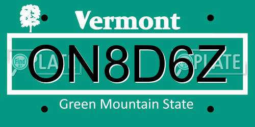 ON8D6Z Vermont License Plate