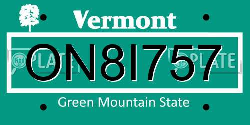 ON8I757 Vermont License Plate