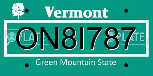ON8I787 Vermont License Plate