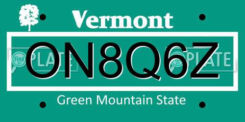 ON8Q6Z Vermont License Plate
