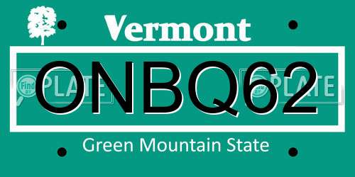 ONBQ62 Vermont License Plate