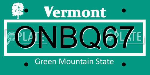ONBQ67 Vermont License Plate