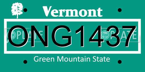 ONG1437 Vermont License Plate