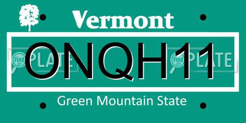 ONQH11 Vermont License Plate