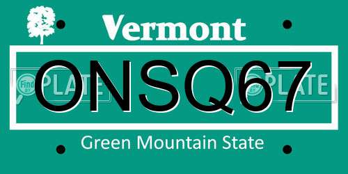 ONSQ67 Vermont License Plate