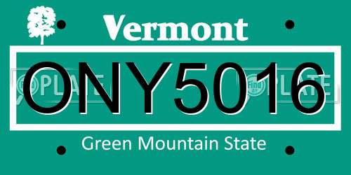 ONY5016 Vermont License Plate