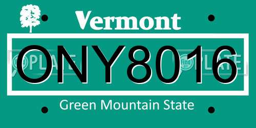 ONY8016 Vermont License Plate