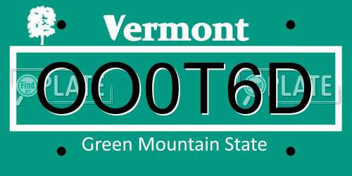 OO0T6D Vermont License Plate