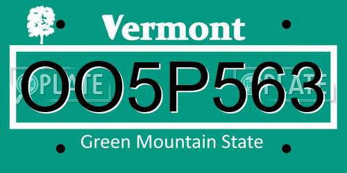 OO5P563 Vermont License Plate