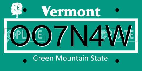OO7N4W Vermont License Plate