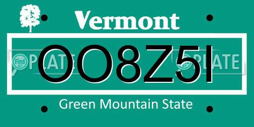 OO8Z5I Vermont License Plate
