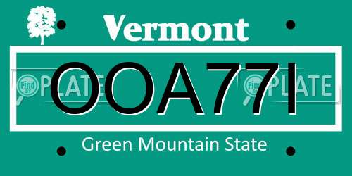 OOA77I Vermont License Plate