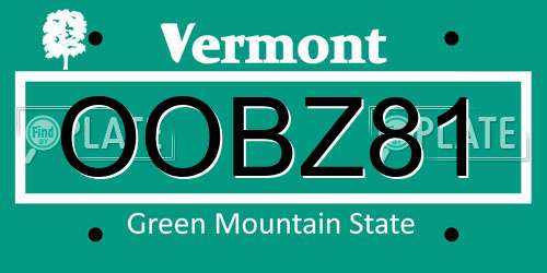 OOBZ81 Vermont License Plate