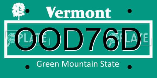 OOD76D Vermont License Plate