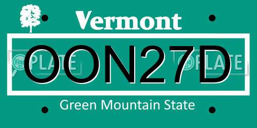 OON27D Vermont License Plate