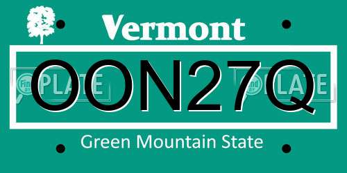 OON27Q Vermont License Plate