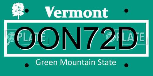OON72D Vermont License Plate