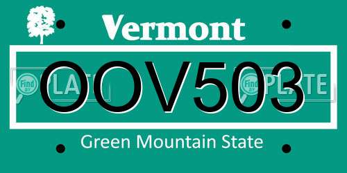 OOV503 Vermont License Plate