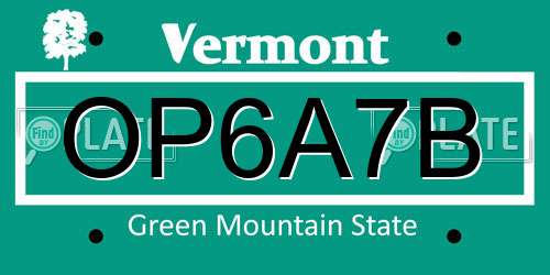 OP6A7B Vermont License Plate